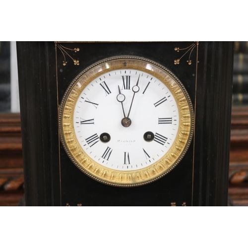 220 - Antique clock, no key and no pendulum, unknown working condition, approx 25cm H x 23cm W x 14cm D