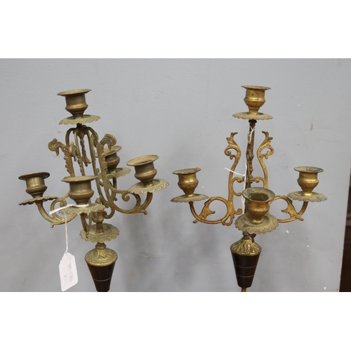 221 - Two antique French garnitures with rouge marble bases, each approx 38cm H x 20cm W (2)