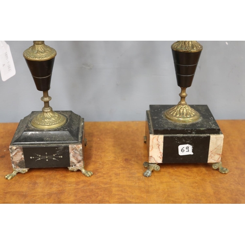 221 - Two antique French garnitures with rouge marble bases, each approx 38cm H x 20cm W (2)