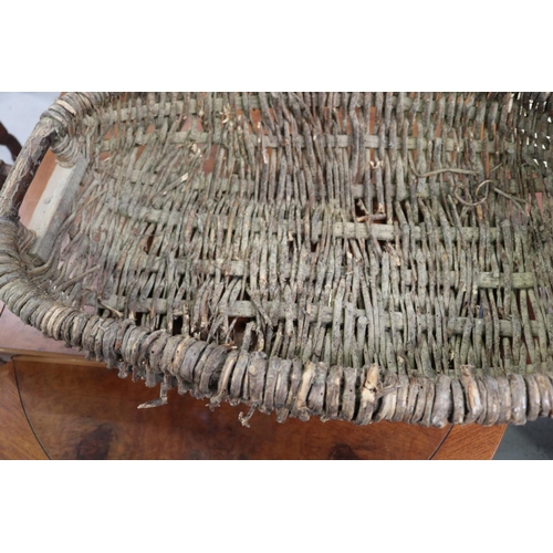 242 - Large old French basket, damages, approx 23cm H x 75cm W x 48cm D