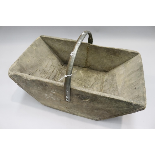 100 - Old French wooden pickers basket, approx 30cm H (including handle) x 53cm W x 30cm D