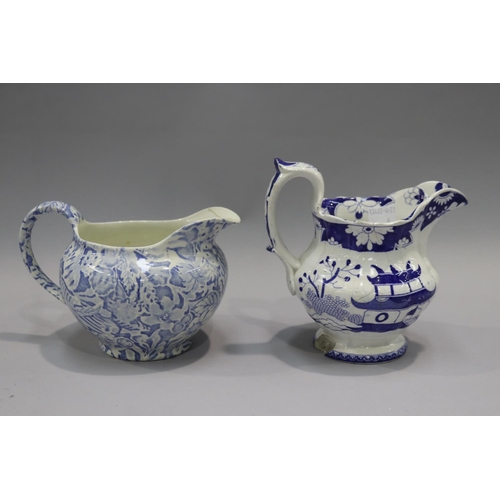 35 - Two Rogers blue and white antique jugs, Wedgewood, Royal Winton, approx 17cm H and shorter (5)