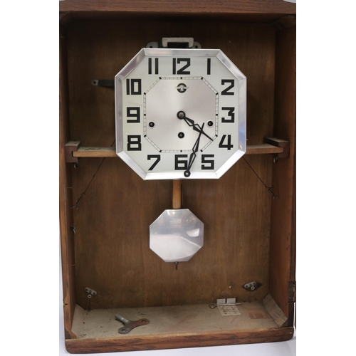 43 - French Art Deco wall Clock, has key (in office C142.266) and pendulum, unknown working order