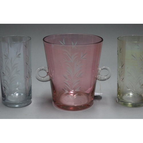 69 - Vintage ice bucket and four glasses, each approx 15cm H (5)