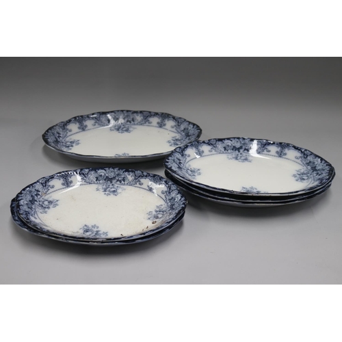 70 - Antique English blue and white platters, approx 46cm x 33cm and smaller (6)