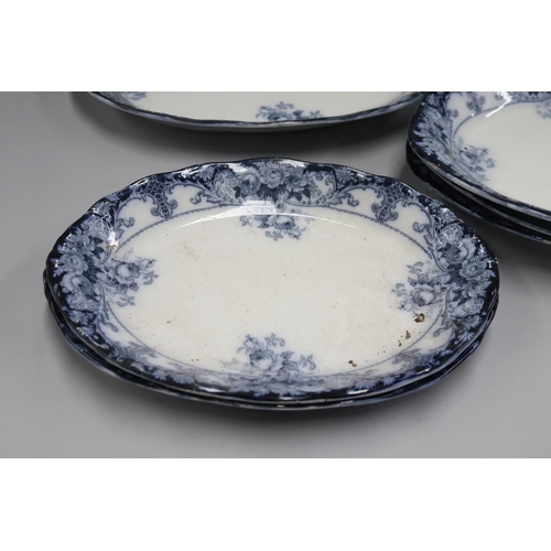 70 - Antique English blue and white platters, approx 46cm x 33cm and smaller (6)