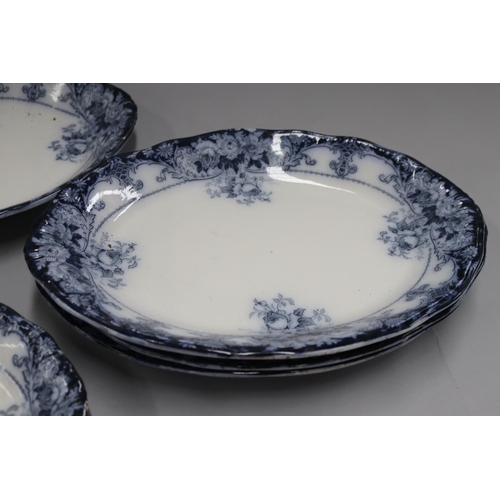 70 - Antique English blue and white platters, approx 46cm x 33cm and smaller (6)