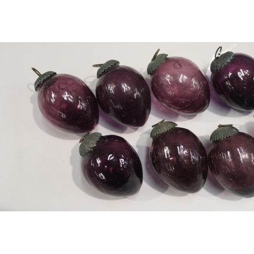 75 - Aubergine coloured glass baubles, each approx 8cm H