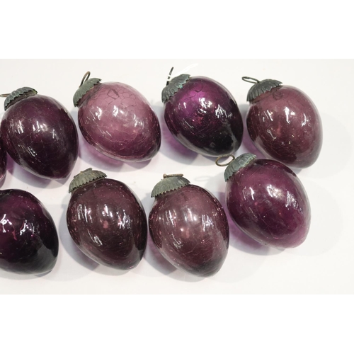 75 - Aubergine coloured glass baubles, each approx 8cm H