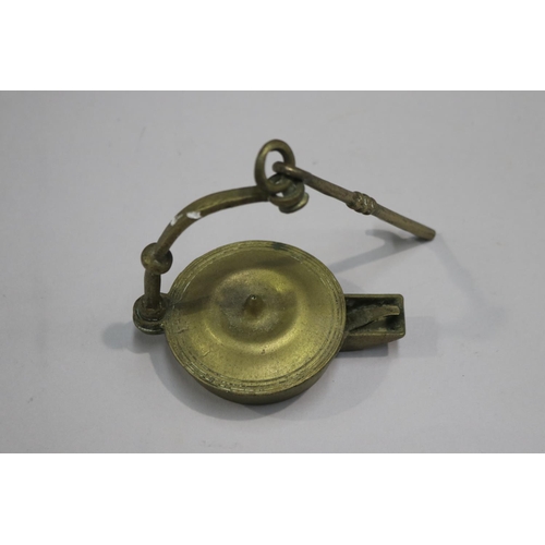 79 - Antique brass whale oil lamp, approx 23cm H x 11cm W