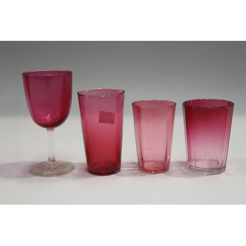 80 - Assortment of antique and vintage ruby glass, vase and glasses, approx 19cm H and shorter