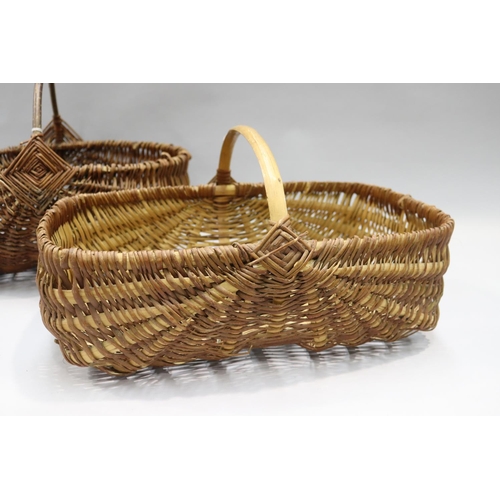 93 - Two French woven pickers baskets, approx 34cm H (including handle) x 47cm W x 36cm D and shorter (2)