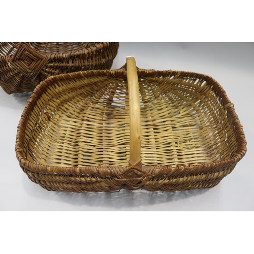 93 - Two French woven pickers baskets, approx 34cm H (including handle) x 47cm W x 36cm D and shorter (2)