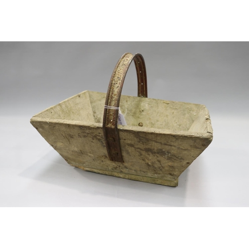 98 - Old French wooden pickers basket, approx 35cm H (including handle) x 47cm W x 35cm D