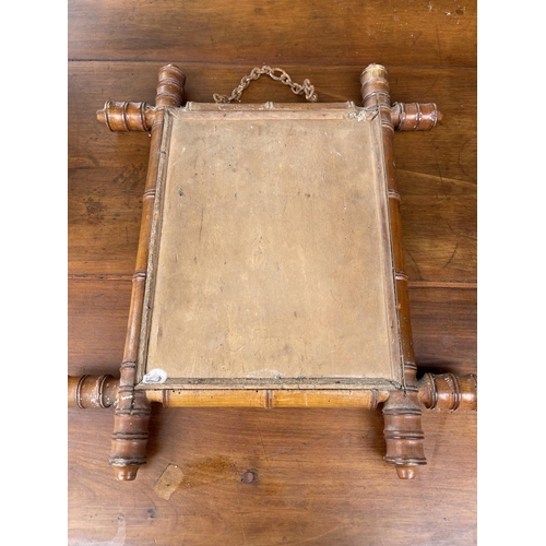 316 - Antique French faux bamboo mirror, approx 42cm x 37cm