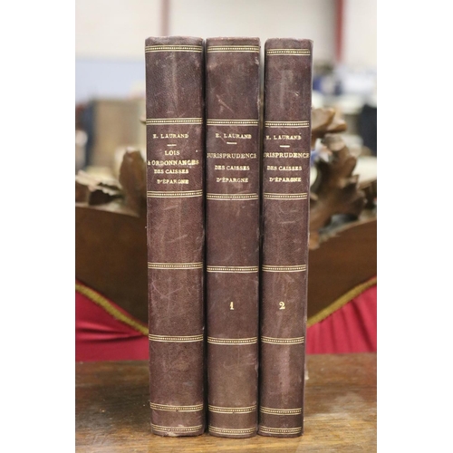 281 - Three French books, E. Laurand, Jurisprudence Des Caisses D'Epargne vol 1 and 2, and Lois & Ordonnan... 