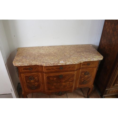 1065 - Fine quality French transitional revival marble topped three drawer commode, bronze mounts, approx 8... 