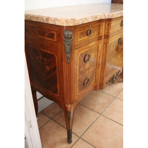 1065 - Fine quality French transitional revival marble topped three drawer commode, bronze mounts, approx 8... 