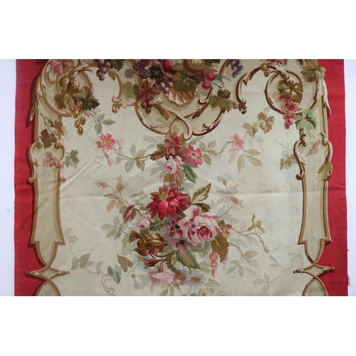 1075 - Set of four French late 19th century Aubusson tapestry wall hangings, all of red ground with floral ... 