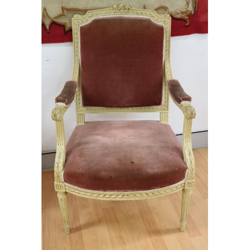 1125 - Pair of antique French Louis XVI style painted frame armchairs, each approx 99cm H x 62cm W x 61cm D... 