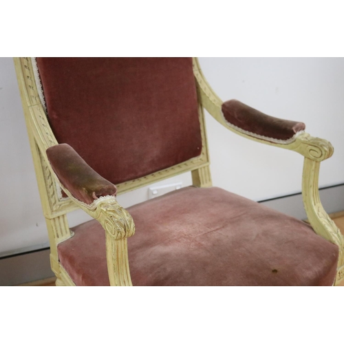 1125 - Pair of antique French Louis XVI style painted frame armchairs, each approx 99cm H x 62cm W x 61cm D... 