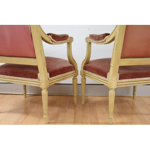 1125 - Pair of antique French Louis XVI style painted frame armchairs, each approx 99cm H x 62cm W x 61cm D... 