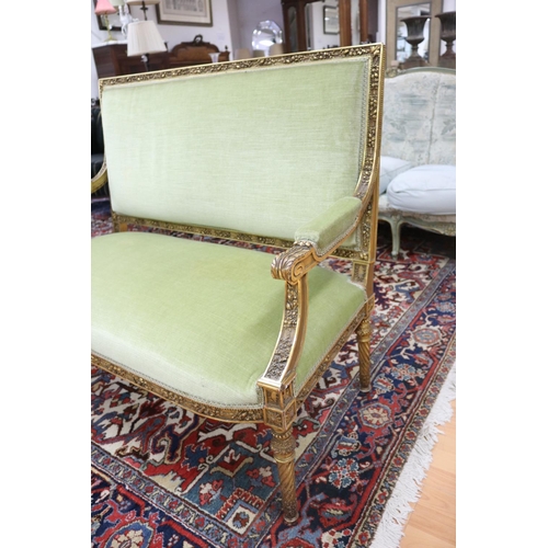 1128 - Early 20th century French giltwood settee, approx 100cm H x 118cm W