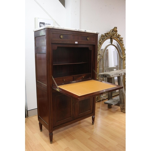 1129 - Vintage French Louis XVI style bureau / writing desk, with white marble top, approx 149cm H x 87cm W... 