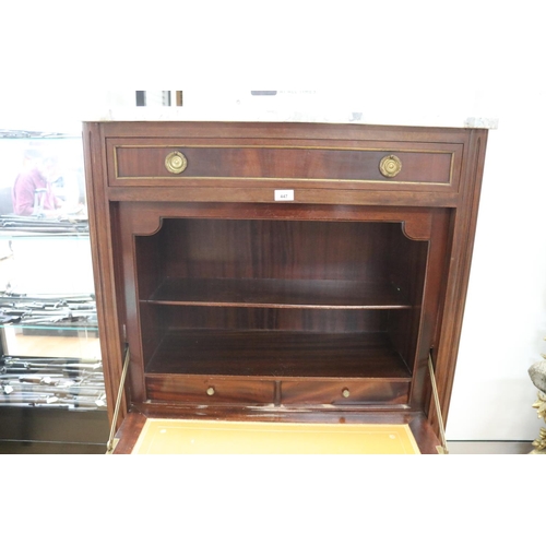 1129 - Vintage French Louis XVI style bureau / writing desk, with white marble top, approx 149cm H x 87cm W... 