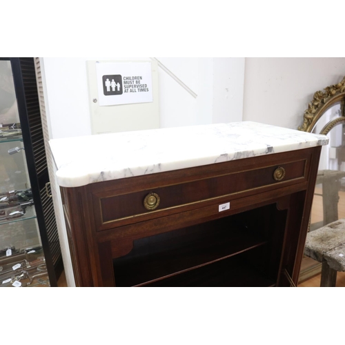 1129 - Vintage French Louis XVI style bureau / writing desk, with white marble top, approx 149cm H x 87cm W... 