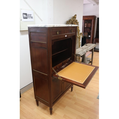 1129 - Vintage French Louis XVI style bureau / writing desk, with white marble top, approx 149cm H x 87cm W... 