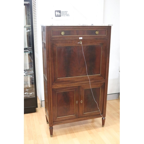 1129 - Vintage French Louis XVI style bureau / writing desk, with white marble top, approx 149cm H x 87cm W... 