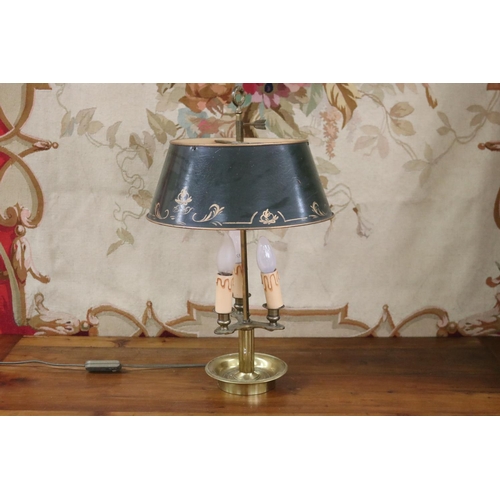 1143 - Vintage French Napoleon III brass & toleware briolette lamp, unknown working condition, approx 56cm ... 