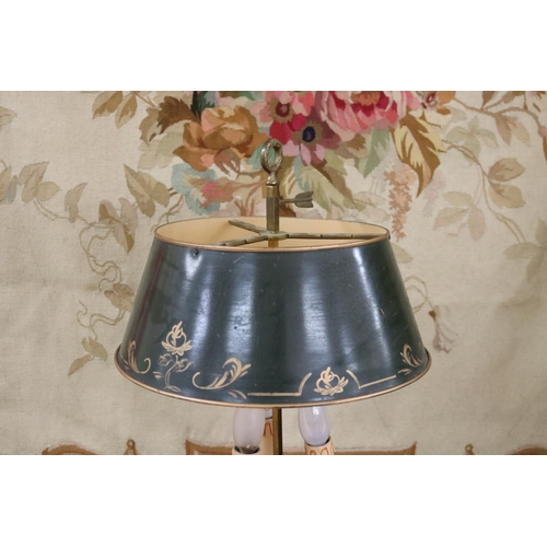 1143 - Vintage French Napoleon III brass & toleware briolette lamp, unknown working condition, approx 56cm ... 