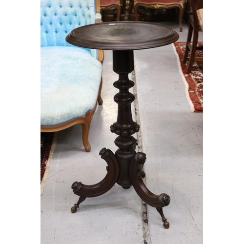 1146 - Antique French Louis XIII revival pedestal wine table, standing on tri legged support base, approx 7... 