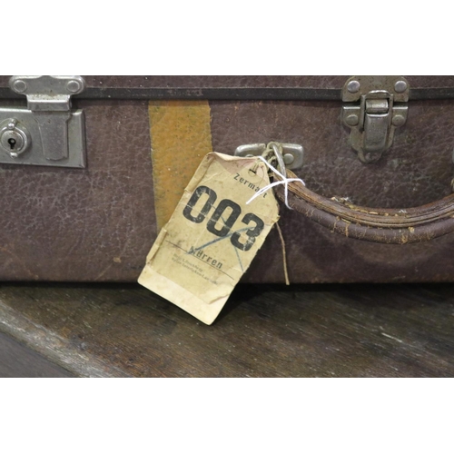 304 - Vintage leather suitcase, approx 42cm H x 66cm W x 21cm D