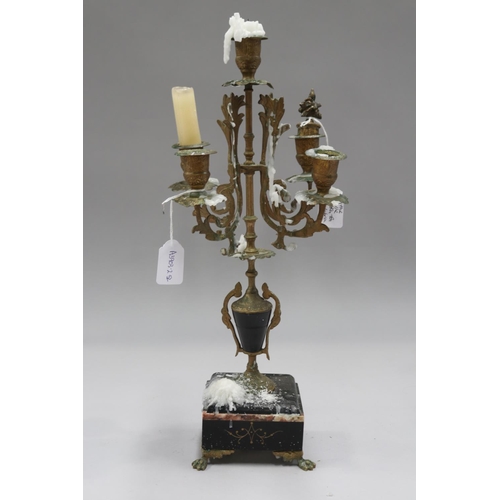 119 - French antique candelabrum with snuff, black and rouge marble base, approx 43cm H