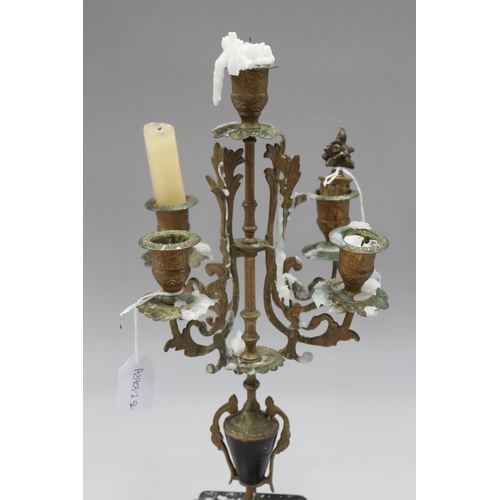 119 - French antique candelabrum with snuff, black and rouge marble base, approx 43cm H