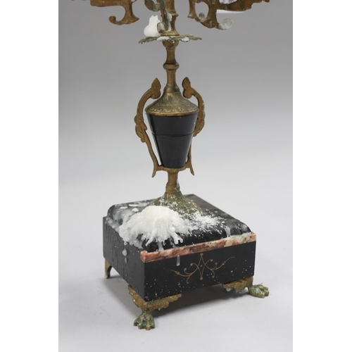 119 - French antique candelabrum with snuff, black and rouge marble base, approx 43cm H