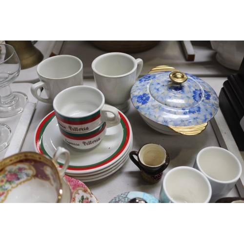 123 - Assortment of porcelain to include, antique chocolate cup, tureens, cups, saucers, plates, etc, appr... 