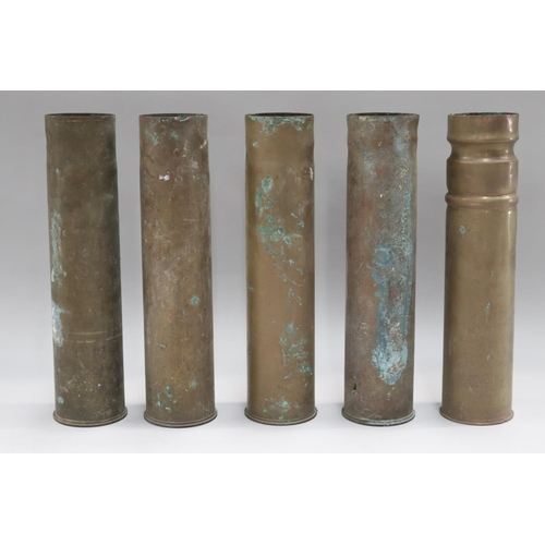 128 - Lot of five artillery round shells, each approx 35cm H (5)