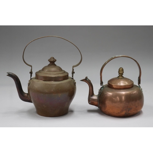 134 - Two copper teapots, approx 24cm H x 23cm W and smaller (2)