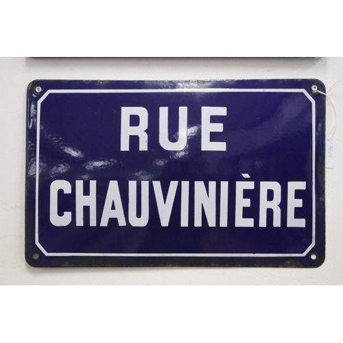 1112 - French enamel sign - Rue Chauviniere, approx 25cm H x 40cm W