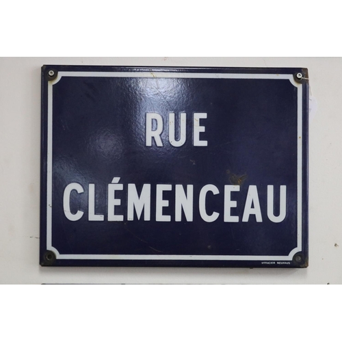 1113 - French enamel sign - Rue Clemenceau, approx 30cm H x 40cm W