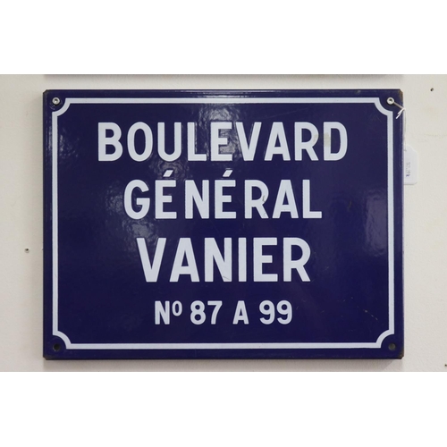 1114 - French enamel sign - Boulevard General Vanier No 87 A99, approx 30cm H x 40cm W