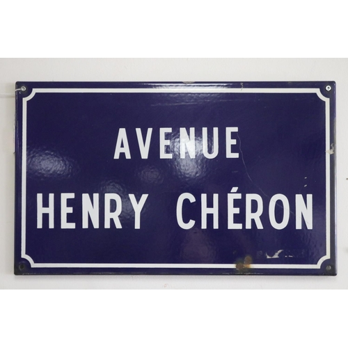 1115 - French enamel sign - Avenue Henry Cheron, approx 30cm H x 50cm W
