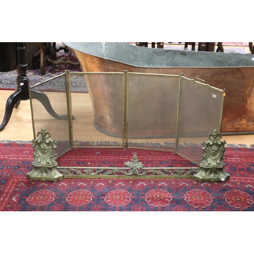 1612 - Antique French fender bar along with vintage folding screen, screen approx 51cm H (excluding handle)... 