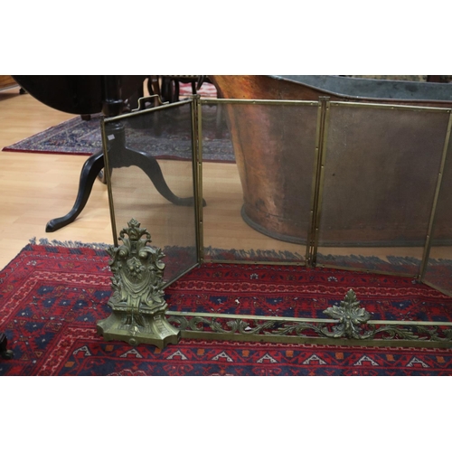 1612 - Antique French fender bar along with vintage folding screen, screen approx 51cm H (excluding handle)... 