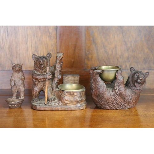 1704 - Three carved wooden bears, two holding bowls, one signed KL. Scheidegg, approx 11cm H x 11cm W and s... 