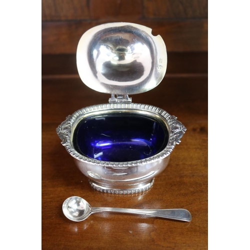 1718 - Antique hallmarked sterling silver table salt with blue Bristol liner along with matched London ster... 